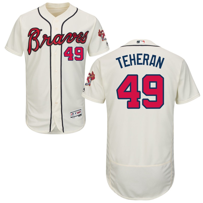 Men Atlanta Braves Julio Teheran #49 Ivory Alternate Flex Base Jersey