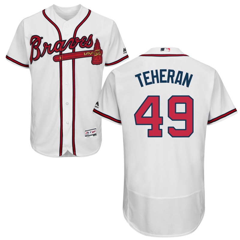 Men Atlanta Braves Julio Teheran #49 White Home Flex Base Jersey