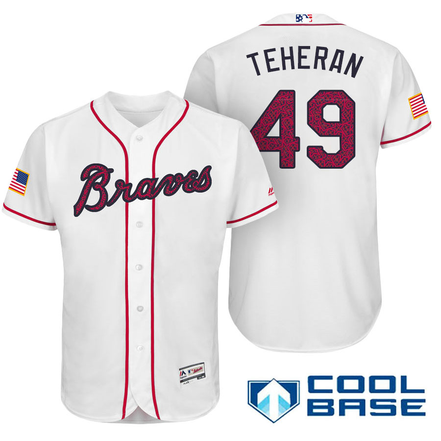 Atlanta Braves #49 Julio Teheran White Stars & Stripes 2016 Independence Day Cool Base Jersey