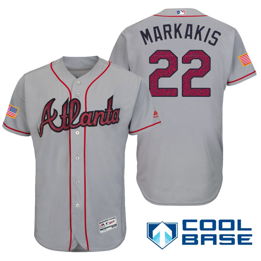 Atlanta Braves #22 Nick Markakis Gray Stars & Stripes 2016 Independence Day Cool Base Jersey