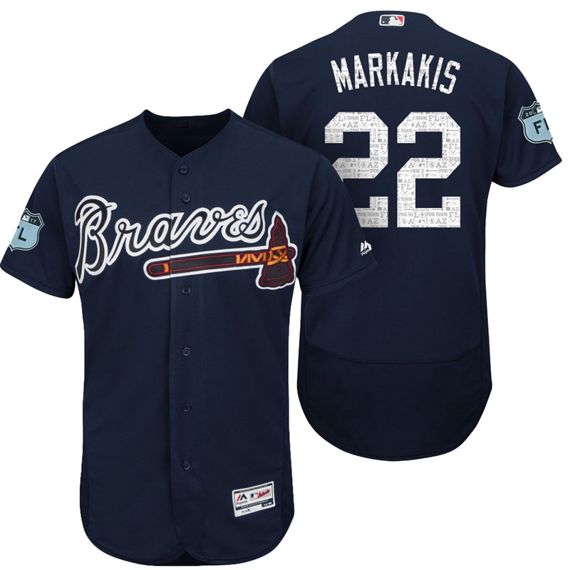 Atlanta Braves Nick Markakis #22 Navy 2017 Spring Training Grapefruit League Patch Authentic Collection Flex Base Jersey