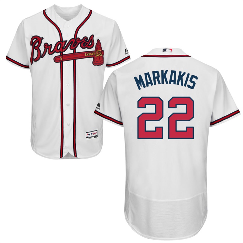 Men Atlanta Braves Nick Markakis #22 White Home Flex Base Jersey