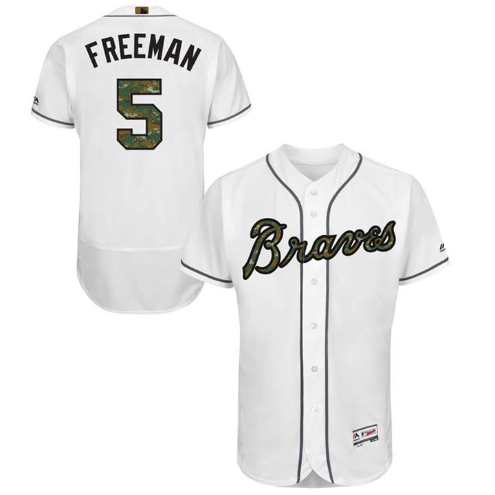 Atlanta Braves Freddie Freeman #5 White Camo Fashion 2016 Memorial Day Flex Base Jersey