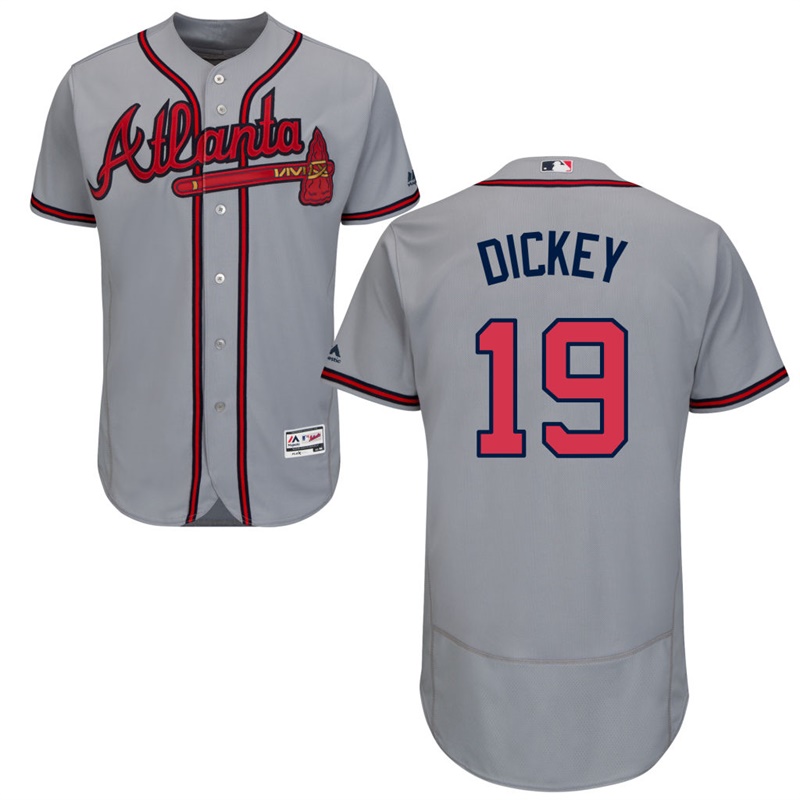 Men Atlanta Braves R.A. Dickey #19 Gray Road Flex Base Jersey