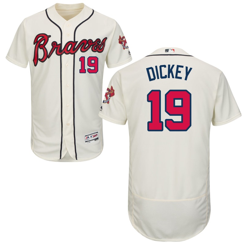 Men Atlanta Braves R.A. Dickey #19 Ivory Alternate Flex Base Jersey