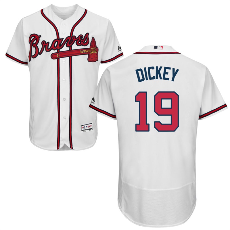 Men Atlanta Braves R.A. Dickey #19 White Home Flex Base Jersey