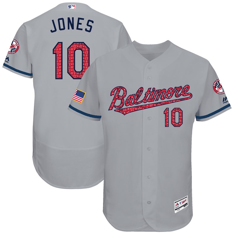 Adam Jones #10 Baltimore Orioles 2017 Stars & Stripes Independence Day Gray Flex Base Jersey - Men