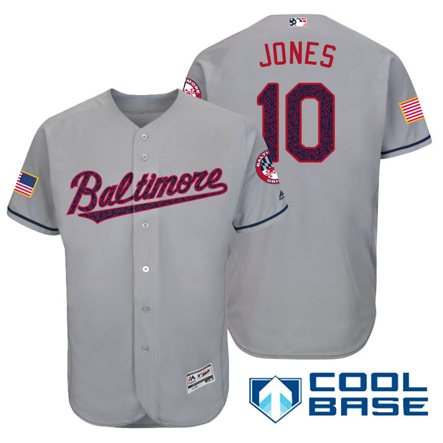 Baltimore Orioles #10 Adam Jones Gray Stars & Stripes 2016 Independence Day Cool Base Jersey