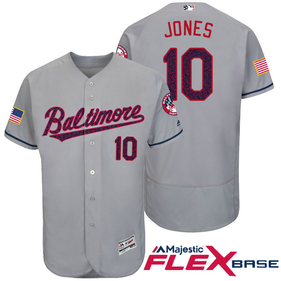 Baltimore Orioles #10 Adam Jones Gray Stars & Stripes 2016 Independence Day Flex Base Jersey