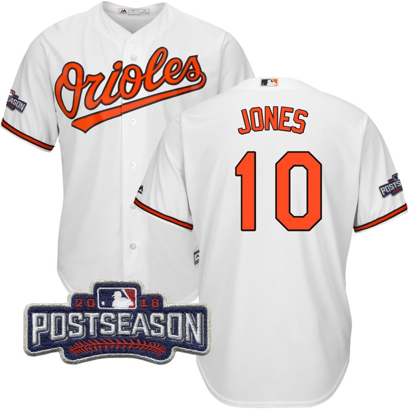 Baltimore Orioles Adam Jones #10 White 2016 Postseason Patch Cool Base Jersey