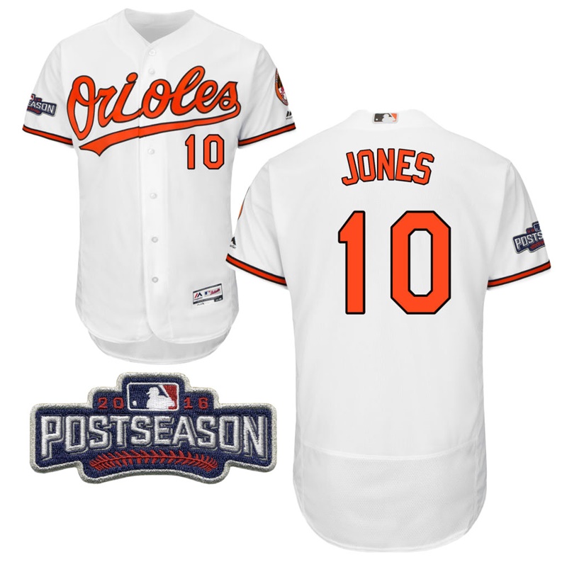 Baltimore Orioles Adam Jones #10 White 2016 Postseason Patch Flex Base Jersey