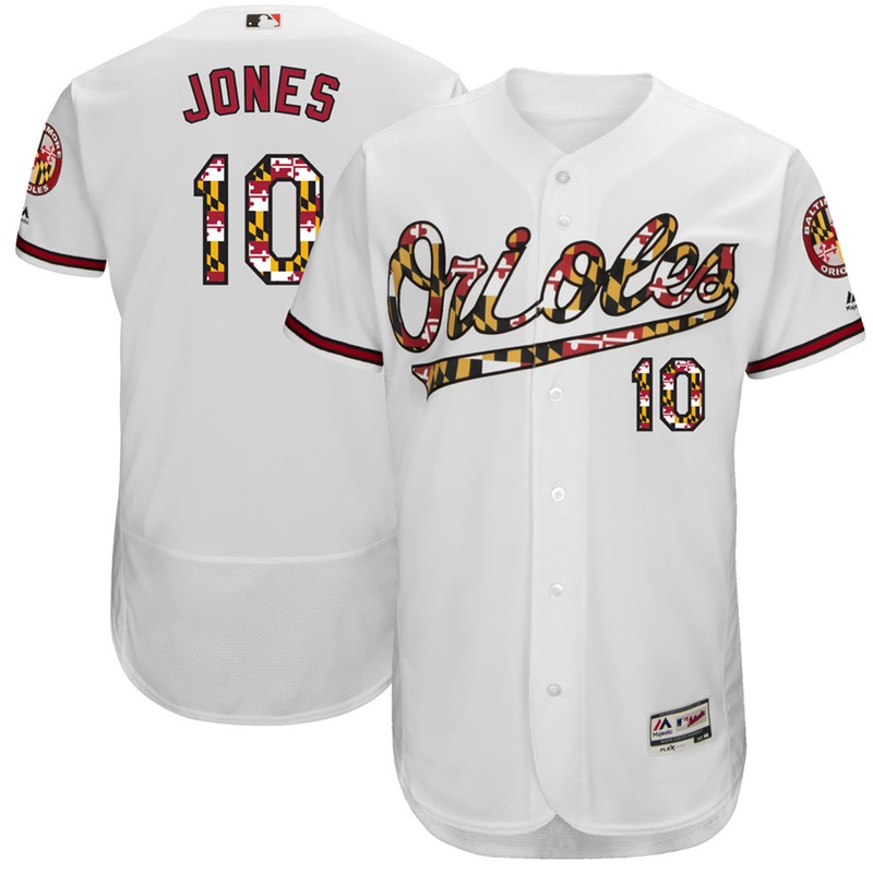 Men Baltimore Orioles Adam Jones #10 White Preakness Flex Base Jersey