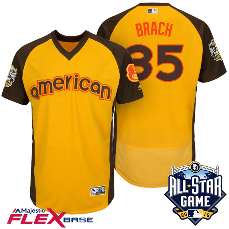 2016 MLB All-Star American Baltimore Orioles Brad Brach #35 Yellow Home Run Derby Flex Base Jersey