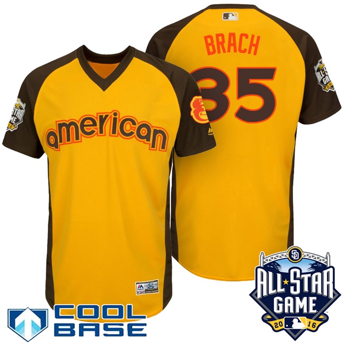 2016 MLB All-Star American Baltimore Orioles Brad Brach #35 Yellow Home Run Derby Cool Base Jersey