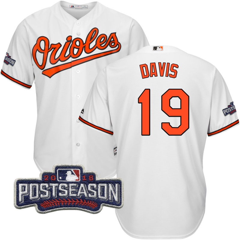 Baltimore Orioles Chris Davis #19 White 2016 Postseason Patch Cool Base Jersey