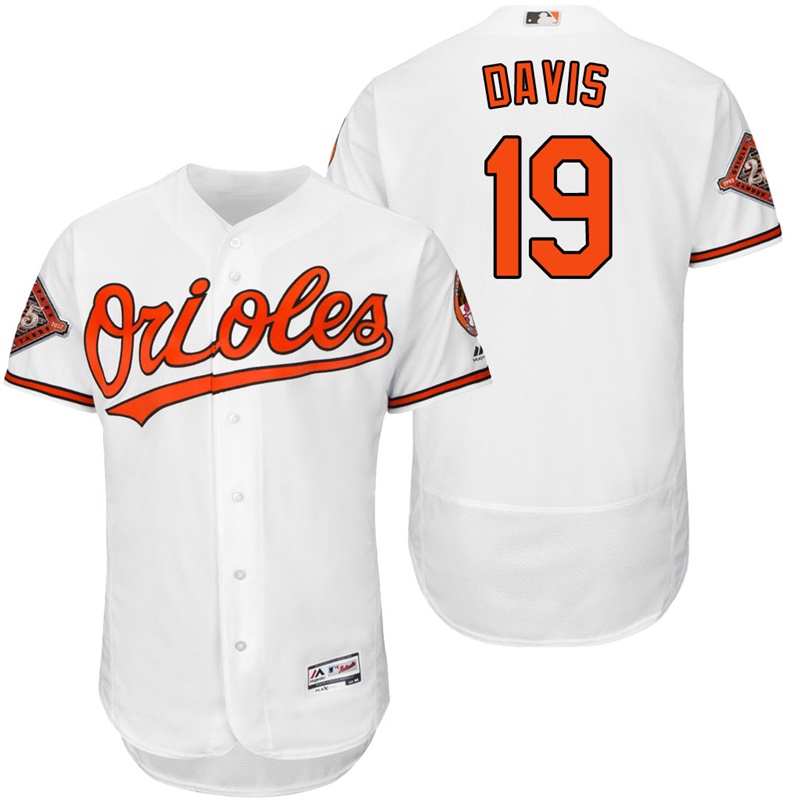 Baltimore Orioles Chris Davis #19 White On-Field 25th Anniversary Patch Flex Base Jersey