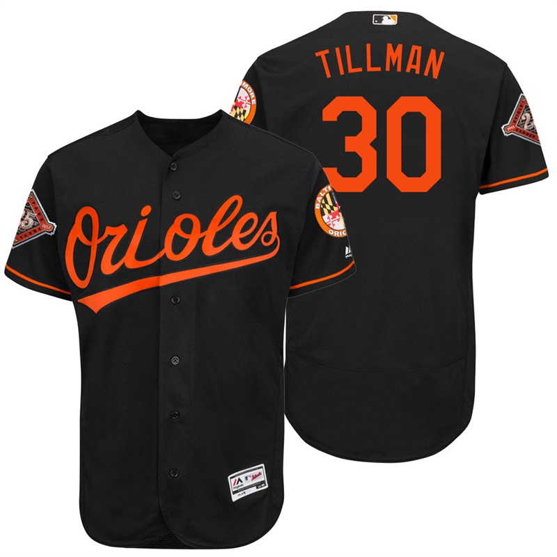 Baltimore Orioles Chris Tillman #30 Black On-Field 25th Anniversary Patch Flex Base Jersey