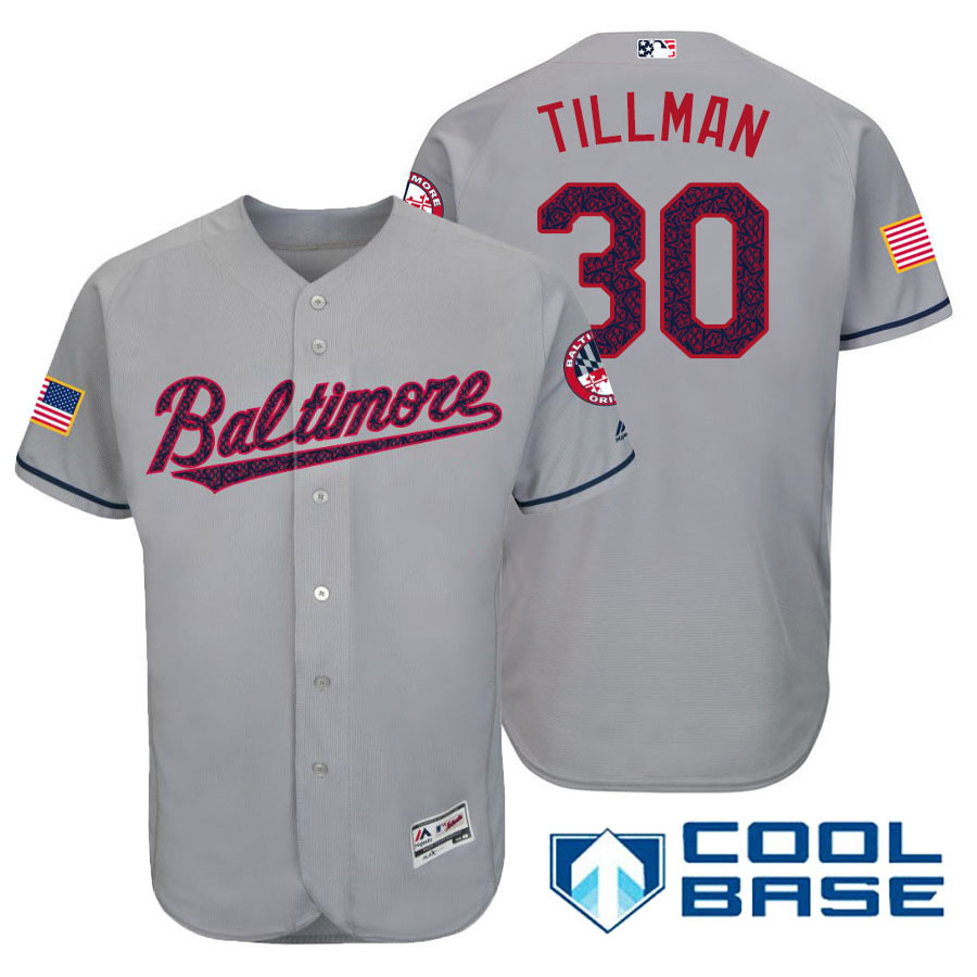 Baltimore Orioles #30 Chris Tillman Gray Stars & Stripes 2016 Independence Day Cool Base Jersey