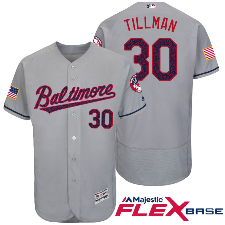 Baltimore Orioles #30 Chris Tillman Gray Stars & Stripes 2016 Independence Day Flex Base Jersey