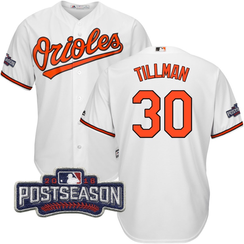 Baltimore Orioles Chris Tillman #30 White 2016 Postseason Patch Cool Base Jersey