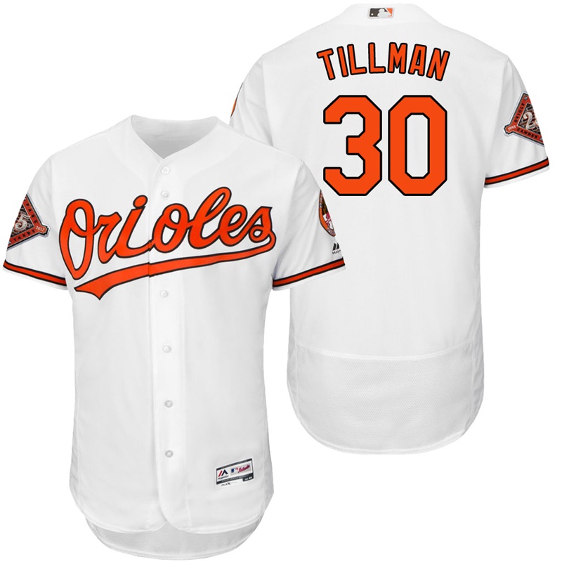 Baltimore Orioles Chris Tillman #30 White On-Field 25th Anniversary Patch Flex Base Jersey