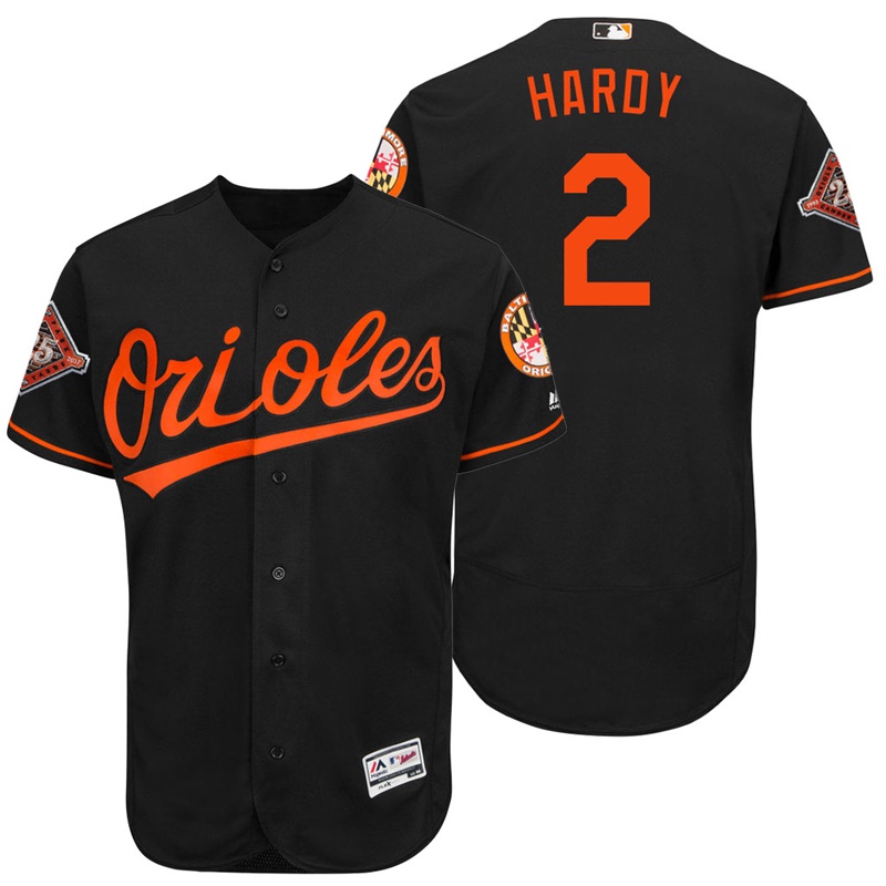 Baltimore Orioles J.J. Hardy #2 Black On-Field 25th Anniversary Patch Flex Base Jersey