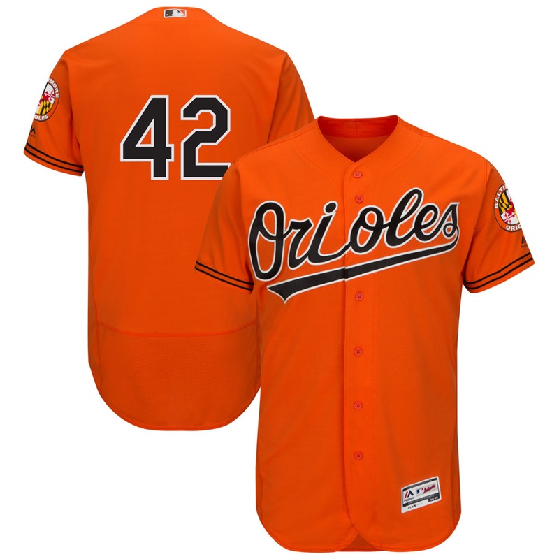 Men Baltimore Orioles Jackie Robinson #42 Orange Commemorative Flex Base Jersey