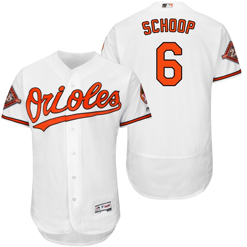 Baltimore Orioles Jonathan Schoop #6 White On-Field 25th Anniversary Patch Flex Base Jersey