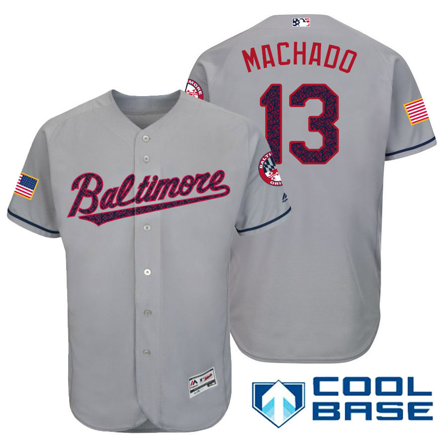 Baltimore Orioles #13 Manny Machado Gray Stars & Stripes 2016 Independence Day Cool Base Jersey