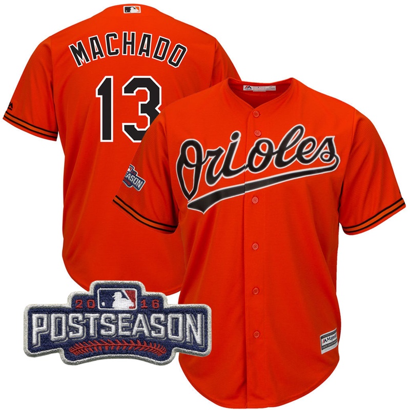 Baltimore Orioles Manny Machado #13 Orange 2016 Postseason Patch Cool Base Jersey