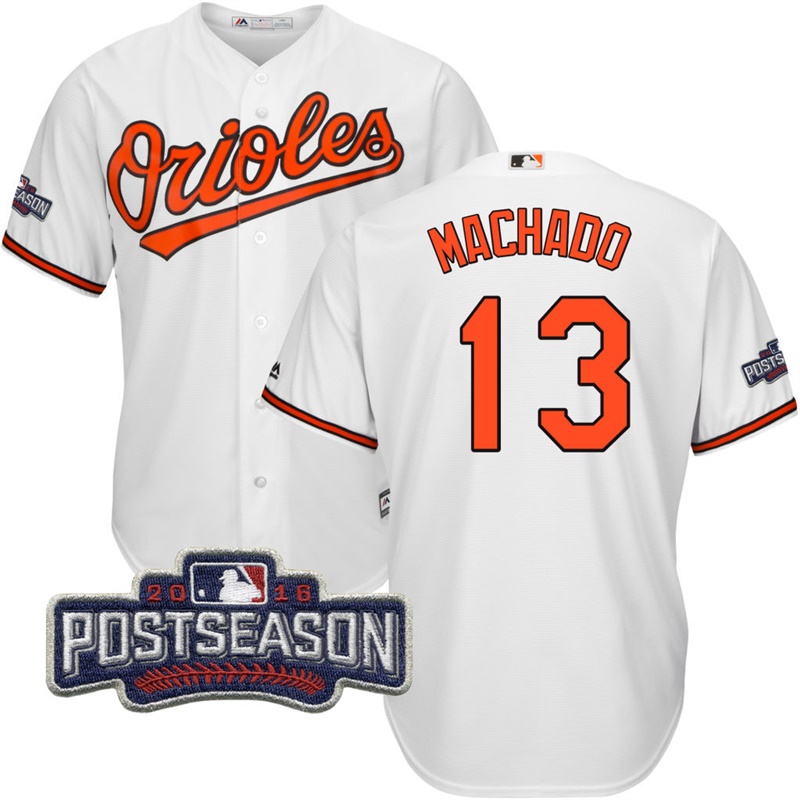 Baltimore Orioles Manny Machado #13 White 2016 Postseason Patch Cool Base Jersey