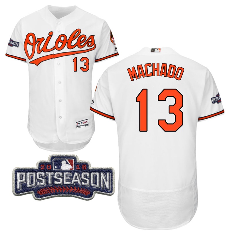 Baltimore Orioles Manny Machado #13 White 2016 Postseason Patch Flex Base Jersey