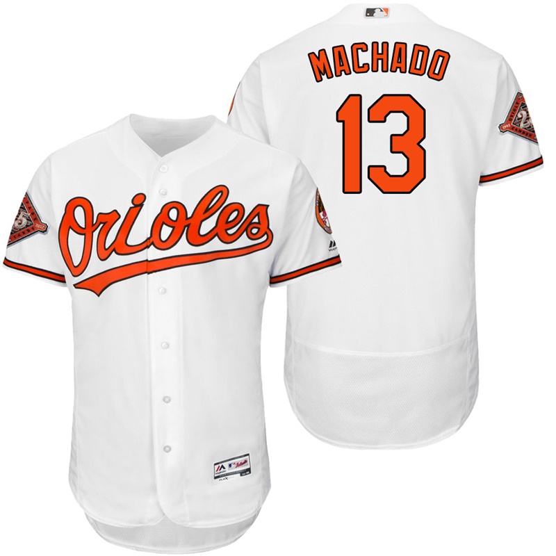 Baltimore Orioles Manny Machado #13 White On-Field 25th Anniversary Patch Flex Base Jersey