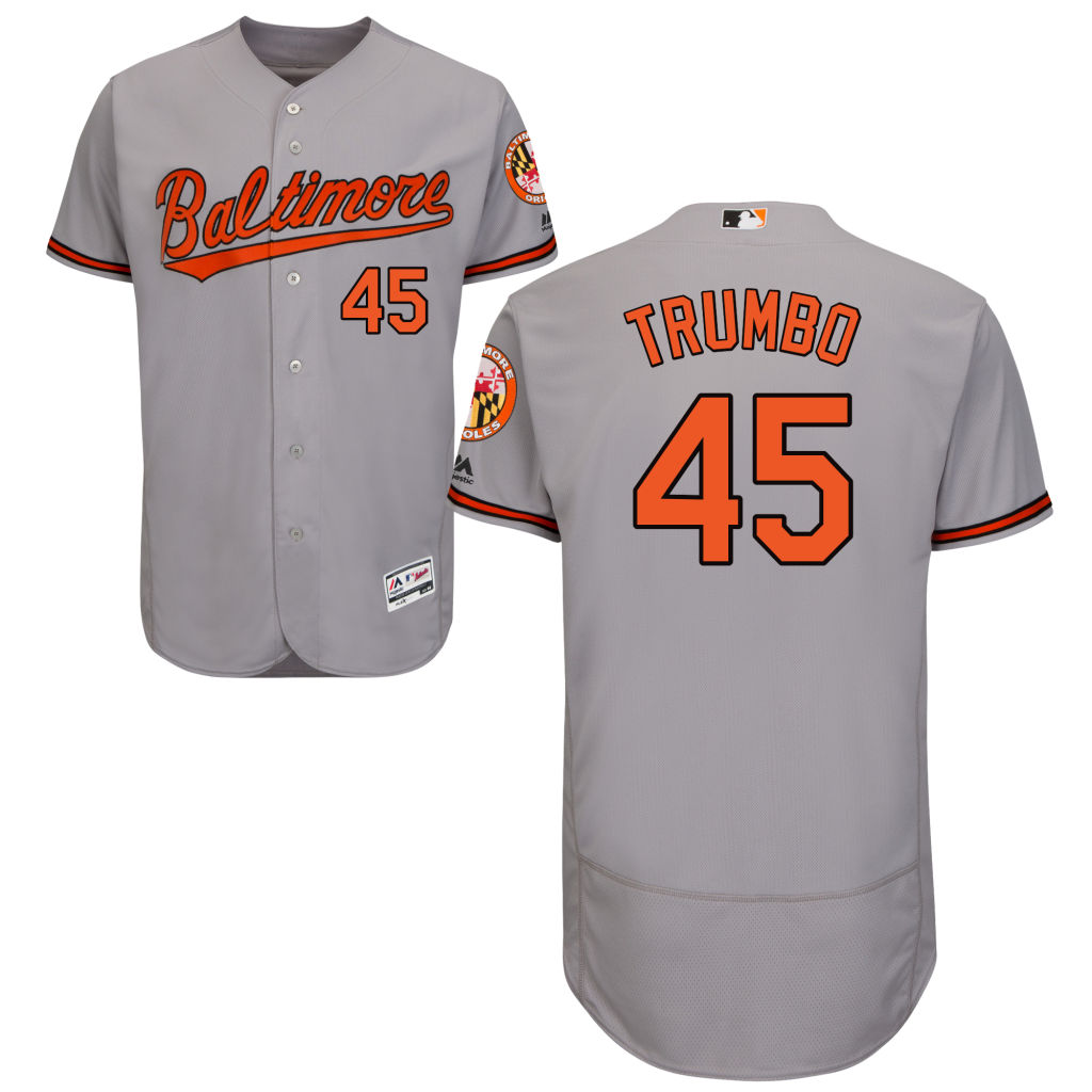 Baltimore Orioles #45 Mark Trumbo Road Gray Authentic Collection Flex Base Jersey