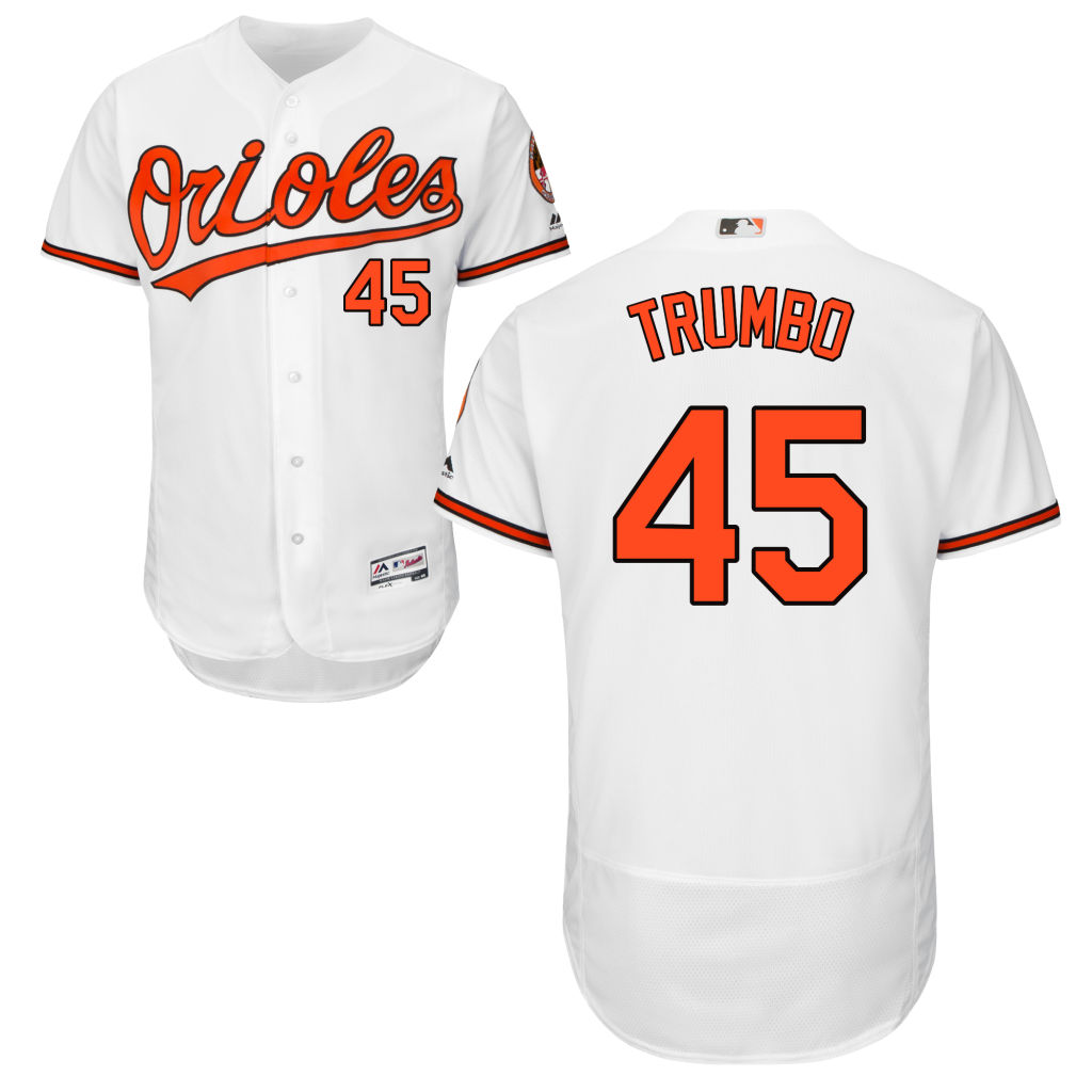 Baltimore Orioles #45 Mark Trumbo Home White Authentic Collection Flex Base Jersey