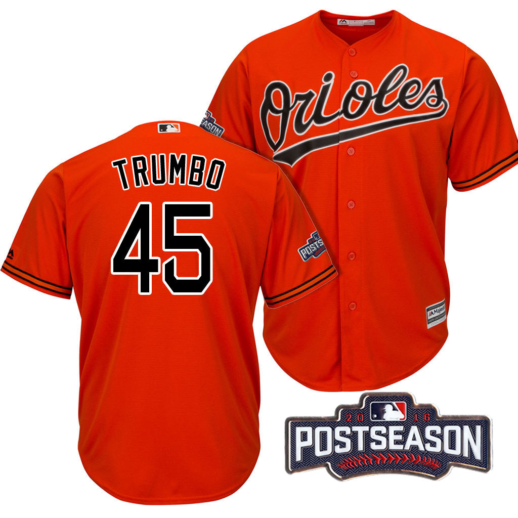 Baltimore Orioles Mark Trumbo #45 Orange 2016 Postseason Patch Cool Base Jersey