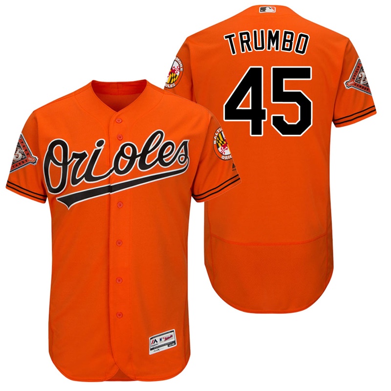 Baltimore Orioles Mark Trumbo #45 Orange On-Field 25th Anniversary Patch Flex Base Jersey