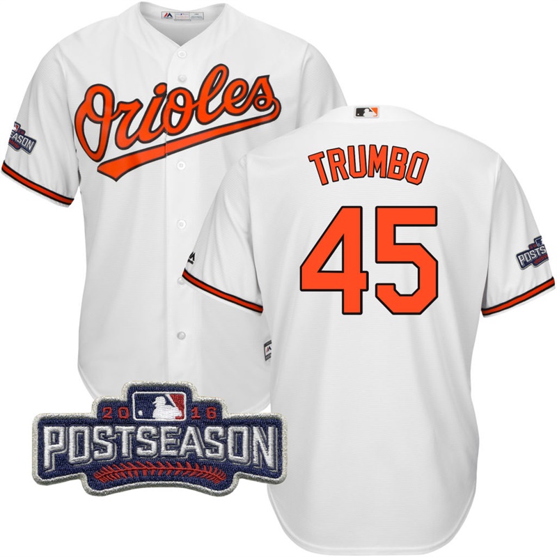 Baltimore Orioles Mark Trumbo #45 White 2016 Postseason Patch Cool Base Jersey