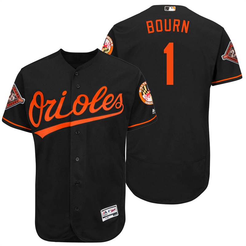 Baltimore Orioles Michael Bourn #1 Black On-Field 25th Anniversary Patch Flex Base Jersey