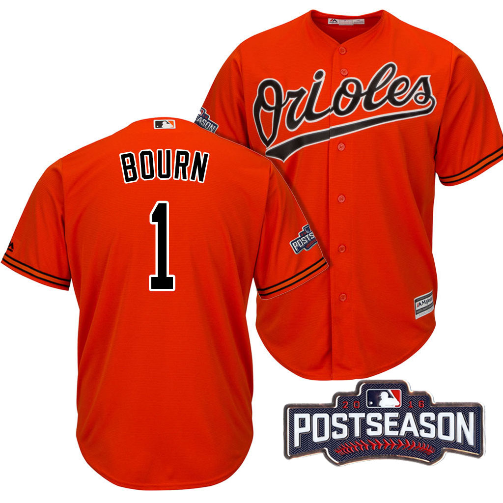 Baltimore Orioles Michael Bourn #1 Orange 2016 Postseason Patch Cool Base Jersey