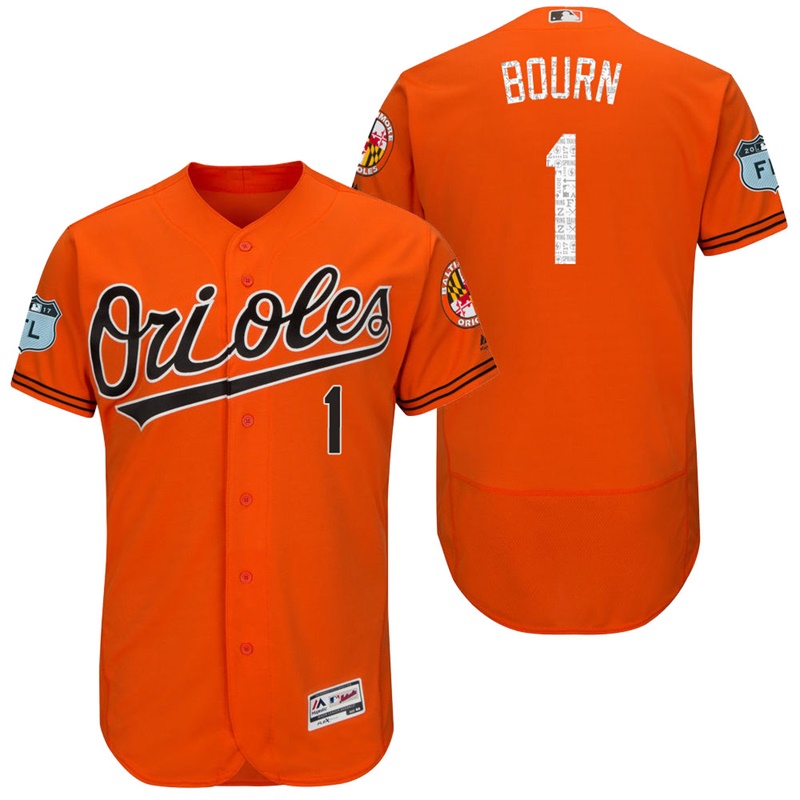 Baltimore Orioles Michael Bourn #1 Orange 2017 Spring Training Grapefruit League Patch Authentic Collection Flex Base Jersey