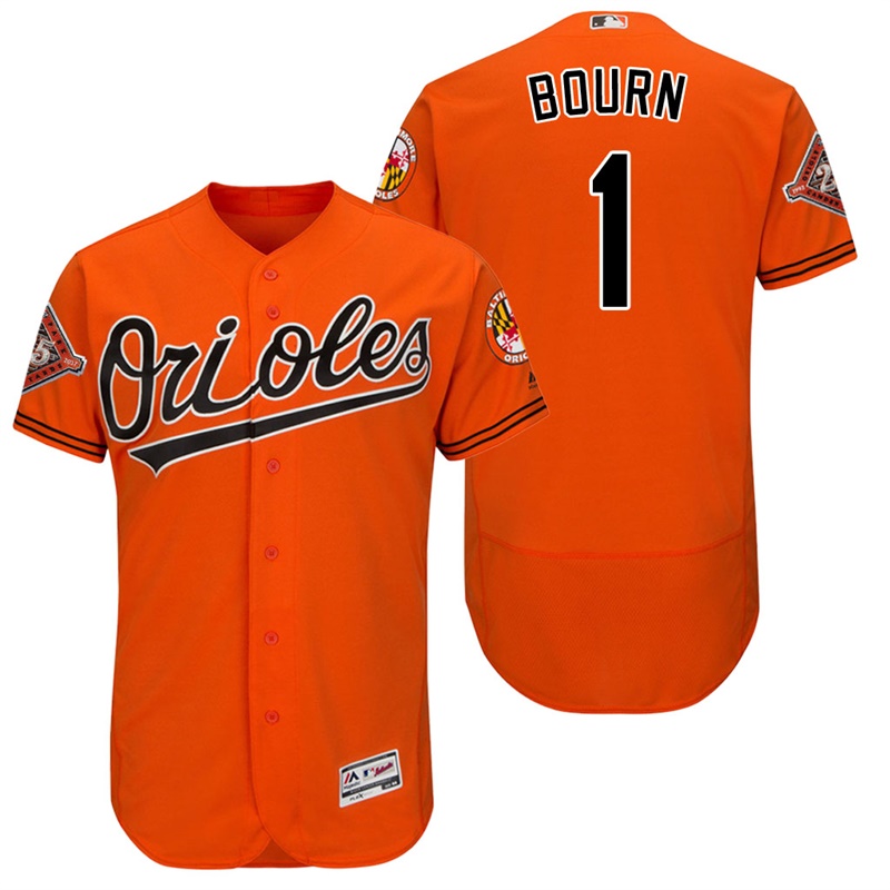 Baltimore Orioles Michael Bourn #1 Orange On-Field 25th Anniversary Patch Flex Base Jersey