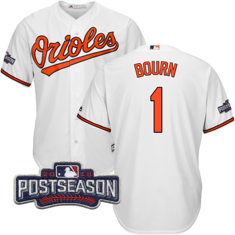 Baltimore Orioles Michael Bourn #1 White 2016 Postseason Patch Cool Base Jersey