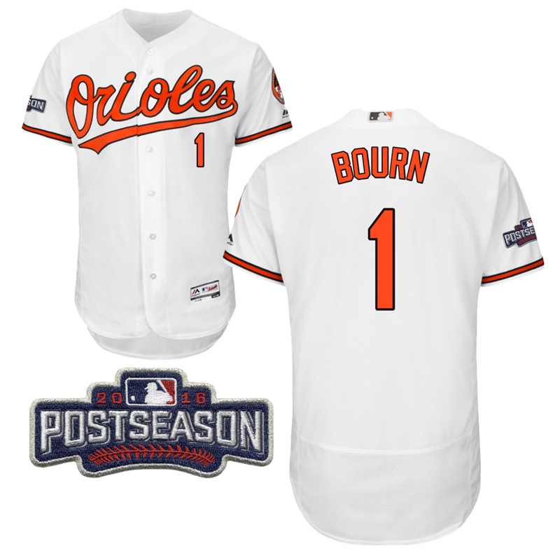 Baltimore Orioles Michael Bourn #1 White 2016 Postseason Patch Flex Base Jersey