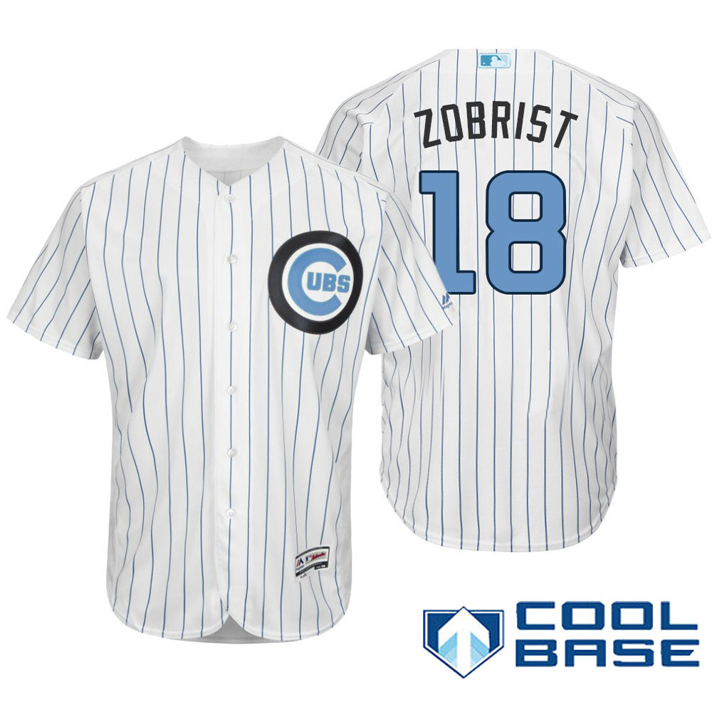 Chicago Cubs #18 Ben Zobrist Majestic White Fashion 2016 Father's Day Cool Base Jersey