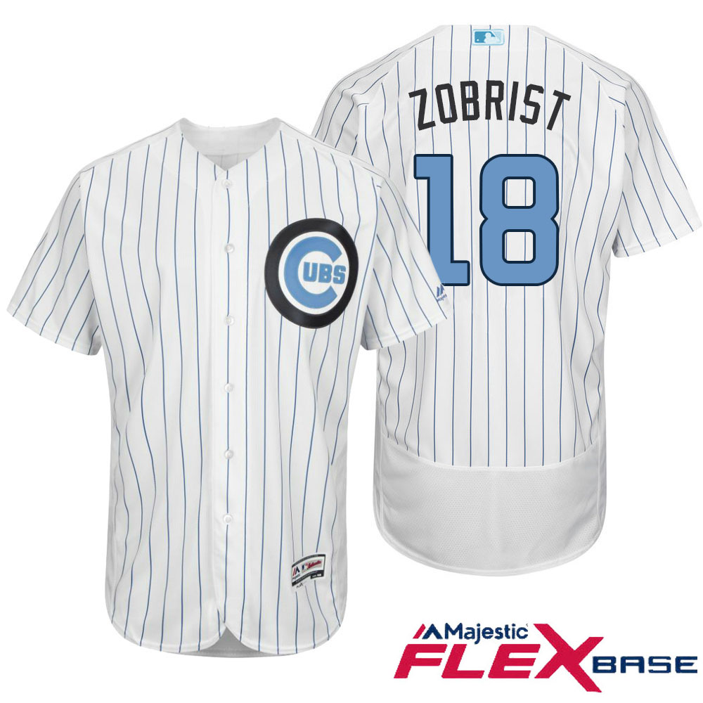 Chicago Cubs #18 Ben Zobrist Majestic White Fashion 2016 Father's Day Flex Base Jersey