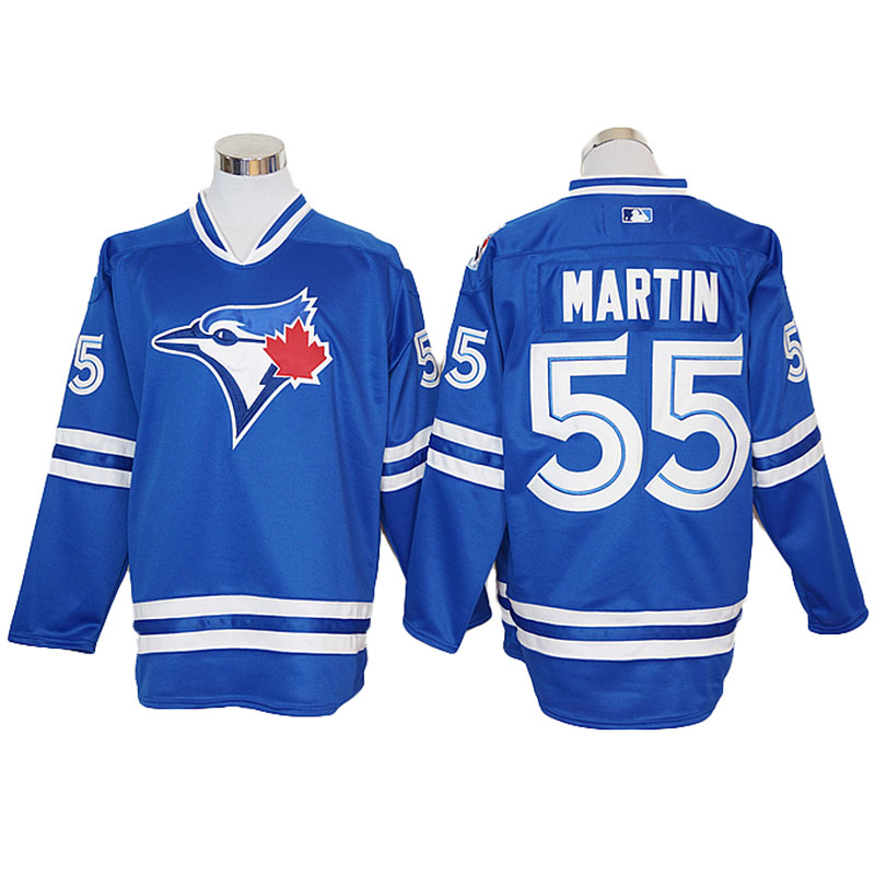 Russell Martin #55 Toronto Blue Jays Royal Long Sleeve Offical Cool Base Jersey