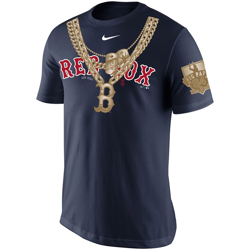 Boston Red Sox #34 David Ortiz Navy Chains Retirement Patch T-Shirt