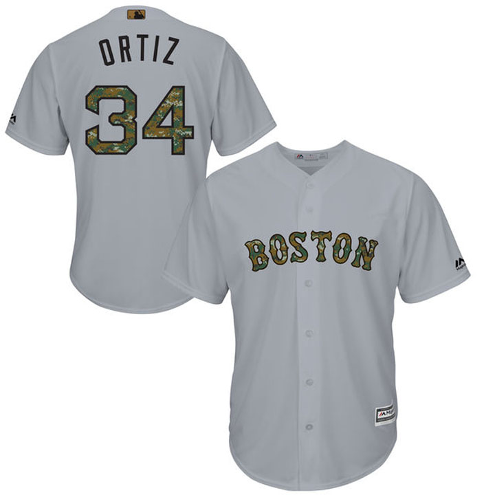 Boston Red Sox David Ortiz #34 Gray Camo Fashion 2016 Memorial Day Cool Base Jersey