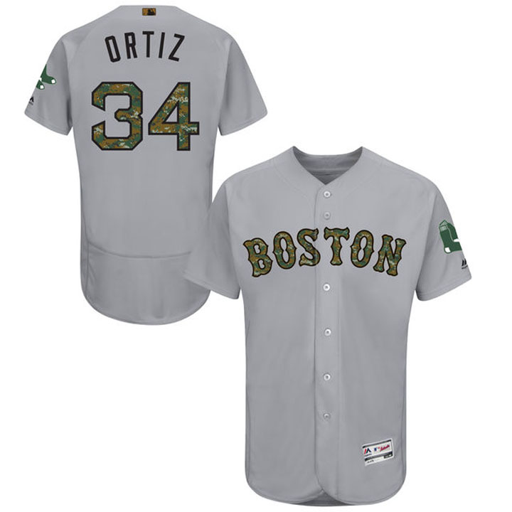 Boston Red Sox David Ortiz #34 Gray Camo Fashion 2016 Memorial Day Flex Base Jersey